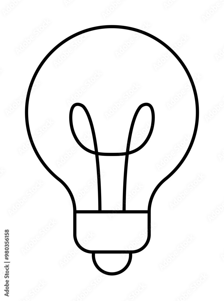 A minimalistic black and white line drawing of a classic incandescent light bulb. Ideal for design, creativity, energy, innovation, and ideas. The design features a bulb with filament and base, all in A minimalistic black and white line drawing of a classic incandescent light bulb. Ideal for design, creativity, energy, innovation, and ideas. The design features a bulb with filament and base, all in