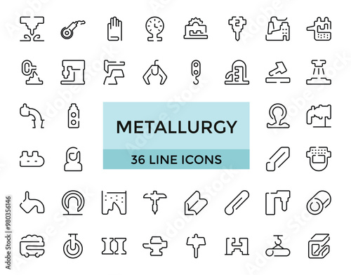 Metallurgy Thin Line Icons Set. Steel And Metal Tube Metallurgy Production Concept Linear icon, Outline icons collection. Simple and editable vector illustration.