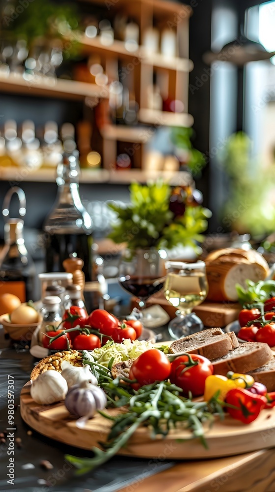 Fresh Seasonal Ingredients in a Farm to Table Restaurant Setting with Rustic Wooden Accents Fresh Seasonal Ingredients in a Farm to Table Restaurant Setting with Rustic Wooden Accents