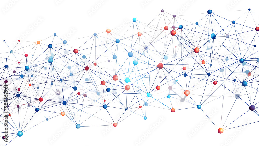 An intricate network of nodes and connecting lines symbolizing connectivity, on white background. An intricate network of nodes and connecting lines symbolizing connectivity, on white background.