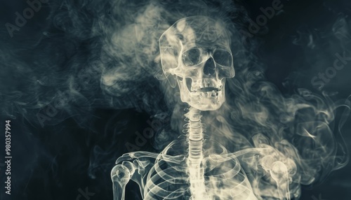 Ethereal skeleton emerges from smoke in haunting display of mortality photo