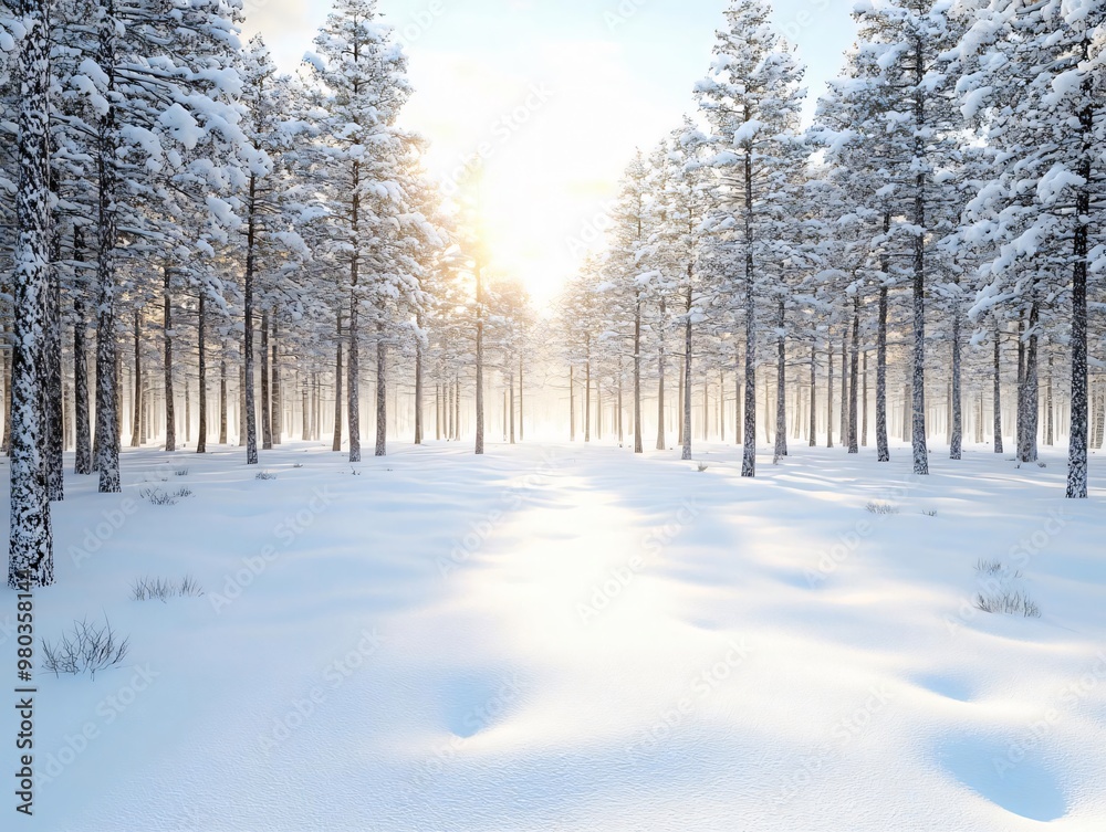 A serene winter landscape featuring snow-covered trees and soft sunlight filtering through the forest. Perfect for nature lovers. A serene winter landscape featuring snow-covered trees and soft sunlight filtering through the forest. Perfect for nature lovers.