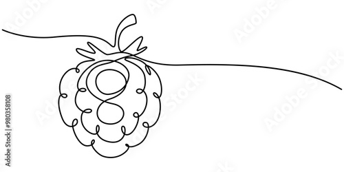 Raspberry vector color illustration, background, sketch banner for label design. One continuous line drawing of raspberry with lettering. Editable black stroke, Raspberry continuous one line drawing