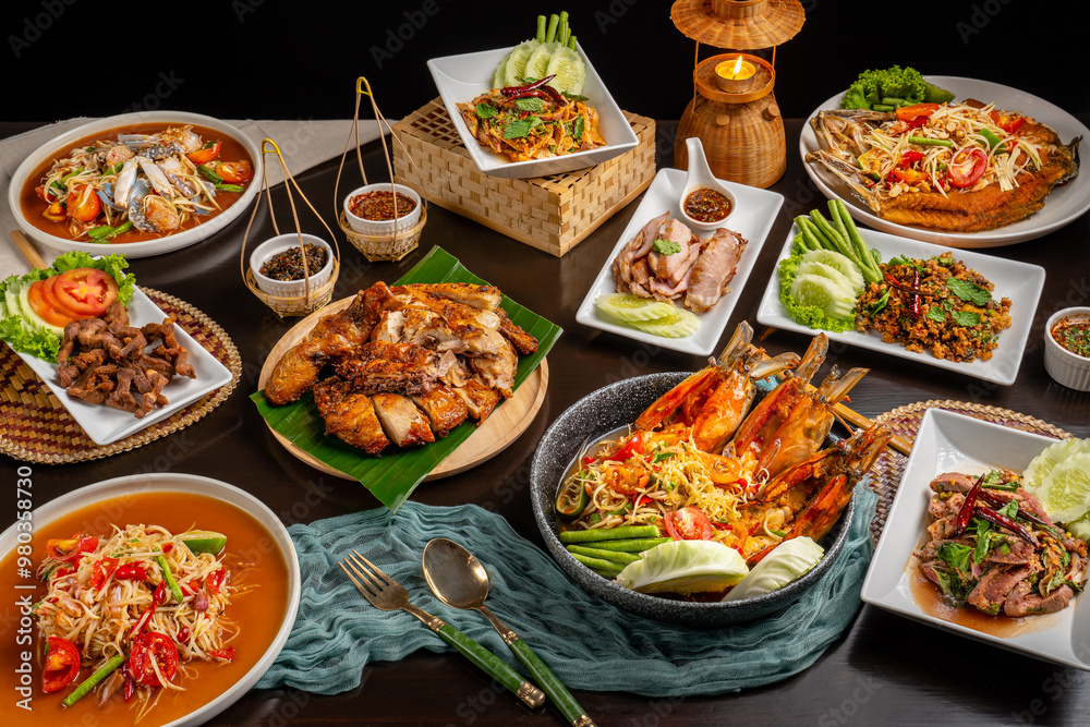 set of food in Thai, local people called Esan food set of food in Thai, local people called Esan food