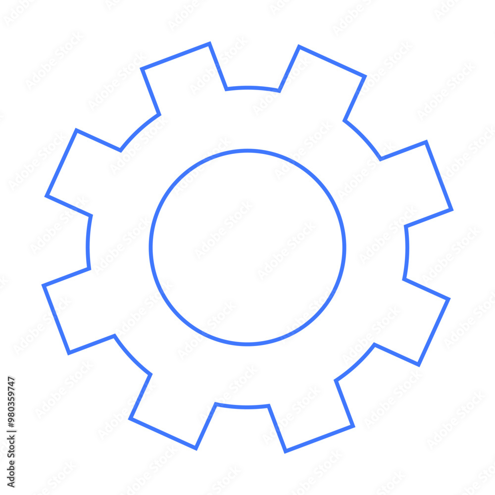 Blue outlined gear with eight teeth. Ideal for technology, engineering, industrial applications, machinery, and settings. Minimalistic and clean design. Blue outlined gear with eight teeth. Ideal for technology, engineering, industrial applications, machinery, and settings. Minimalistic and clean design.
