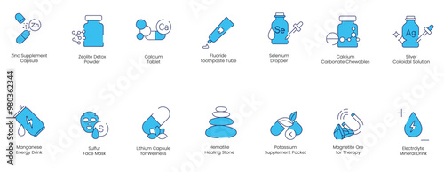 Zinc Supplement, zeolite Detox, Calcium Tablet, Fluoride Toothpaste, Selenium Dropper, Calcium Carbonate Chewable, Silver Colloidal Solution, Manganese Energy Drink, Sulfur Face Mask 