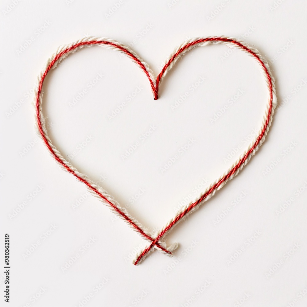 A crimson heart-shaped thread on a blank backdrop.