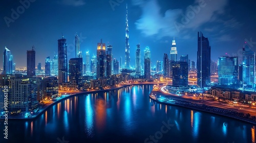 Dubais amazing downtown skyline illuminated at night UAE photo