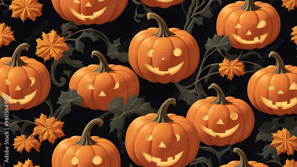 Halloween pumpkin background featuring spooky jack-o-lanterns on a black backdrop, perfect for autumn celebrations Halloween pumpkin background featuring spooky jack-o-lanterns on a black backdrop, perfect for autumn celebrations