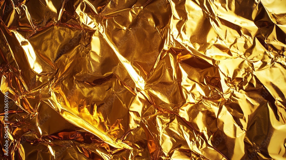 Shiny crumpled golden foil texture with a wrinkled metal surface ideal for adding a rich luxurious feel to designs Shiny crumpled golden foil texture with a wrinkled metal surface ideal for adding a rich luxurious feel to designs