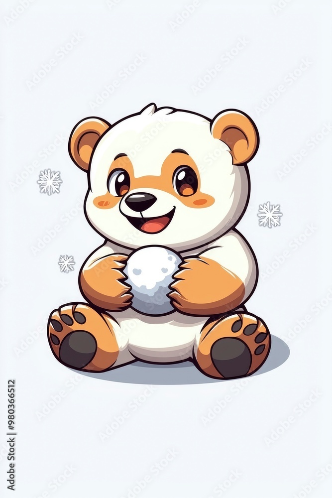 Cute Polar Bear Cub Holding a Snowball Cute Polar Bear Cub Holding a Snowball