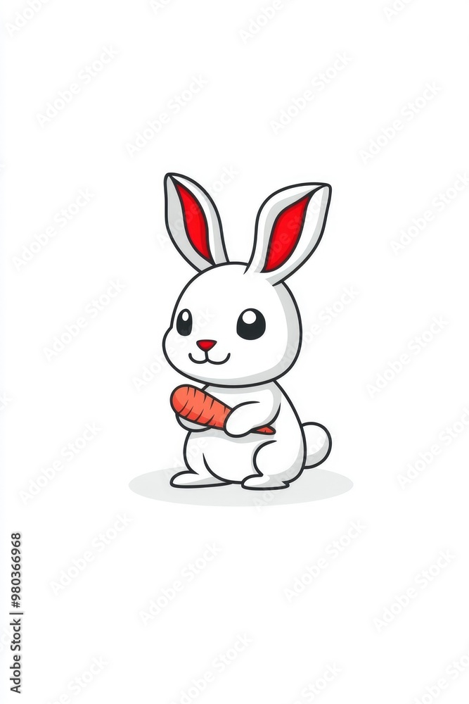Cute Cartoon Rabbit Holding a Carrot