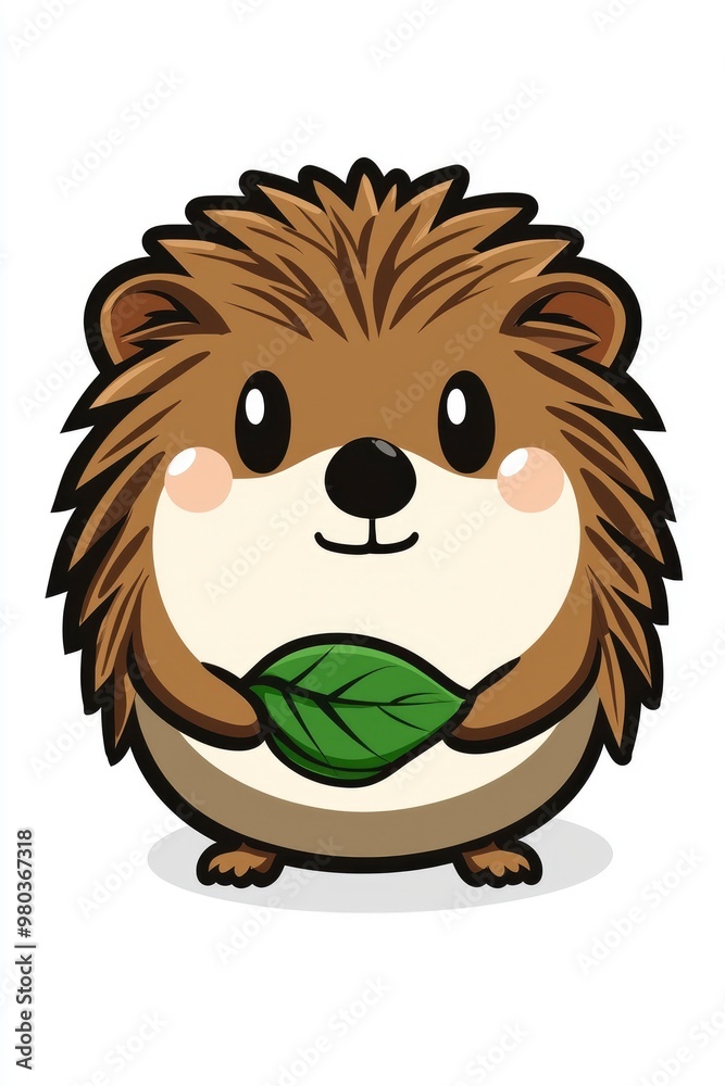 Cute Hedgehog Holding a Leaf Cartoon Illustration Cute Hedgehog Holding a Leaf Cartoon Illustration