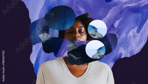 abstract landscape portrait with blue circles