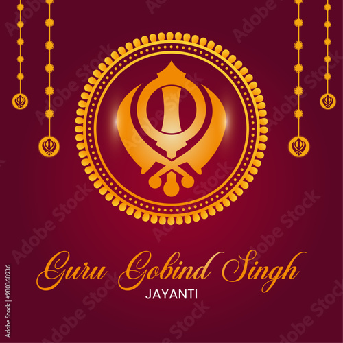 Vector minimalistic illustration poster  of Guru Gobind Singh for Guru Nanak Jayanti Gurpurab