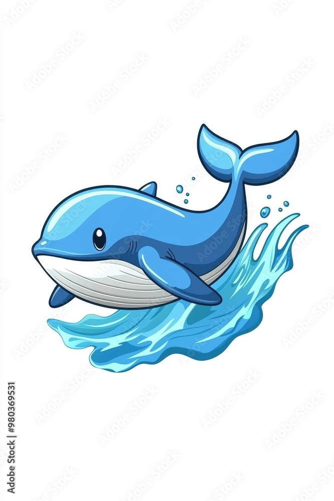 Cartoon Blue Whale Jumping in Waves Cartoon Blue Whale Jumping in Waves