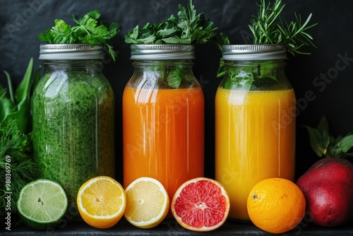 Refreshing Organic Detox Juices with Fruits and Vegetables for Cleanse and Nutrition Boost