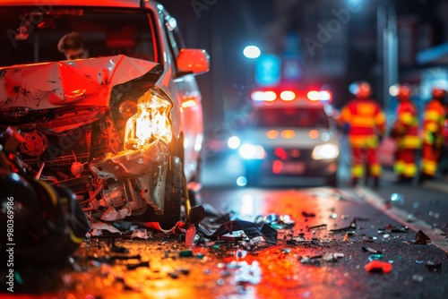 Aftermath of a Devastating Car Crash, Emergency Responders at the Scene., Car Accident. 88