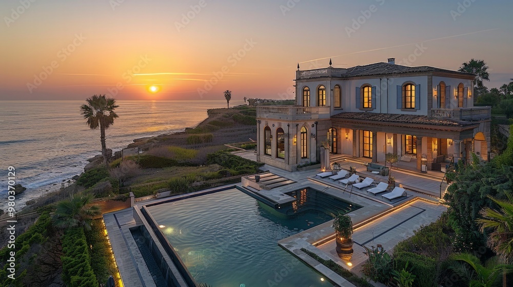 Fototapeta premium Luxury Real Estate Portfolio: Depict a portfolio of luxury properties, including mansions, penthouses, and villas, showcasing high-end real estate investment options.