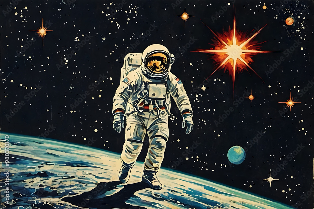 An astronaut walking on a planet An astronaut walking on a planet