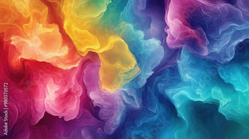 Bright and colorful abstract organic design with fluid, flowing shapes and vivid hues, creating a captivating background wallpaper (Generative AI)