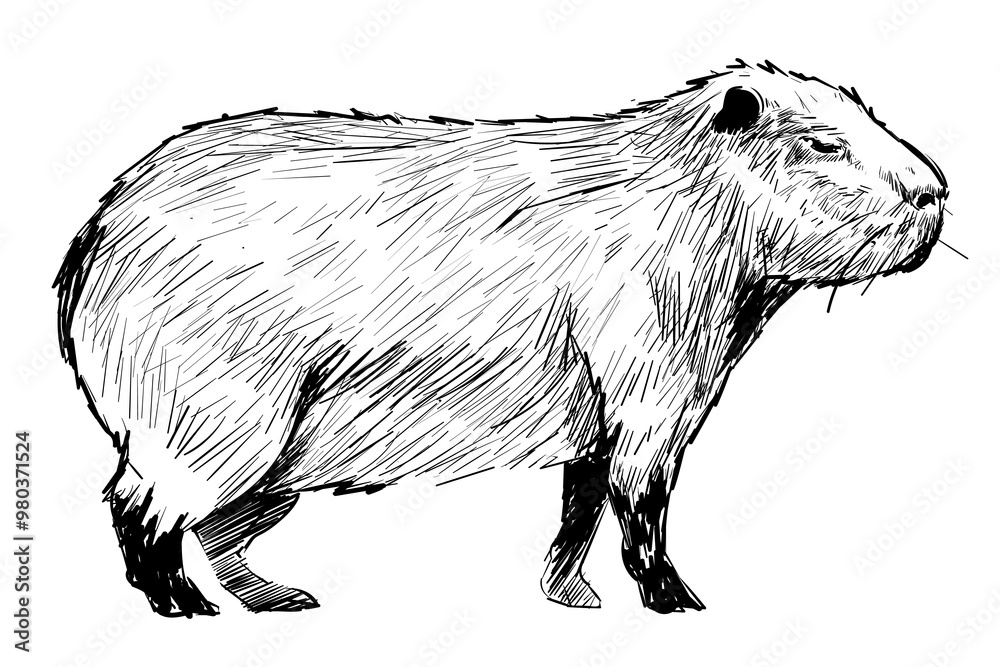 Fototapeta premium Png Capybara walking sketch animal illustration, transparent background
