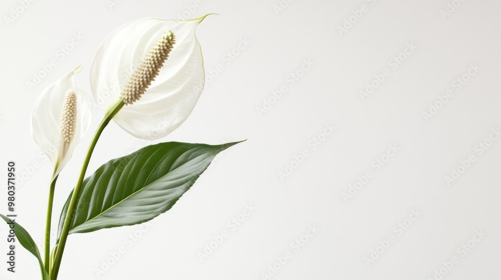 Obraz premium White Peace Lily Flower with Green Leaves