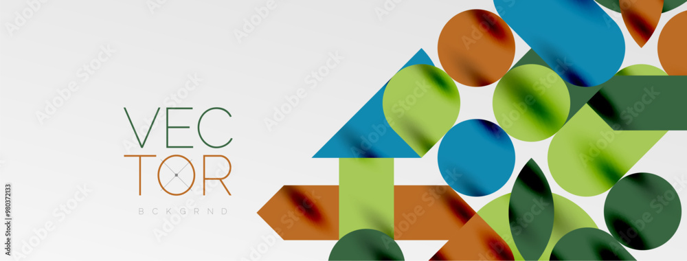 Mosaic geometric elements. Colorful circles, round geometric shapes and lines with shadow 3d effects. Simple forms abstract background for wallpaper, banner, template or landing Mosaic geometric elements. Colorful circles, round geometric shapes and lines with shadow 3d effects. Simple forms abstract background for wallpaper, banner, template or landing