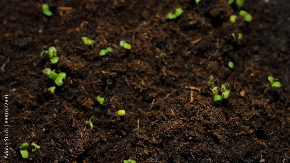 Growing seeds rising from soil time lapse 4k footage. Growing seeds rising from soil time lapse 4k footage.