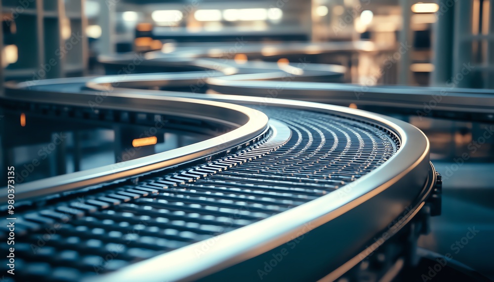 Close-up of a Conveyor Belt in a Modern Factory Setting Close-up of a Conveyor Belt in a Modern Factory Setting