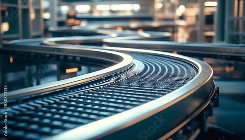 Close-up of a Conveyor Belt in a Modern Factory Setting