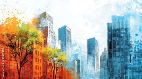 Towering Skyline of a Thriving Metropolis - Bustling Urban Cityscape with High-Rise Buildings and Modern Architecture