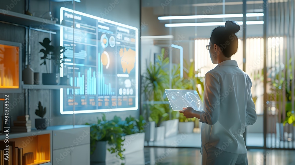 Fototapeta premium AI Enhanced Customer Journey Mapping with Sleek Marketing Office Visualization