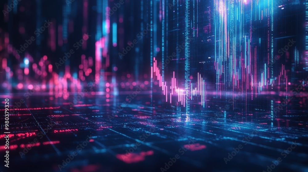 A computer generated image of a cityscape with a blue sky and pink A computer generated image of a cityscape with a blue sky and pink