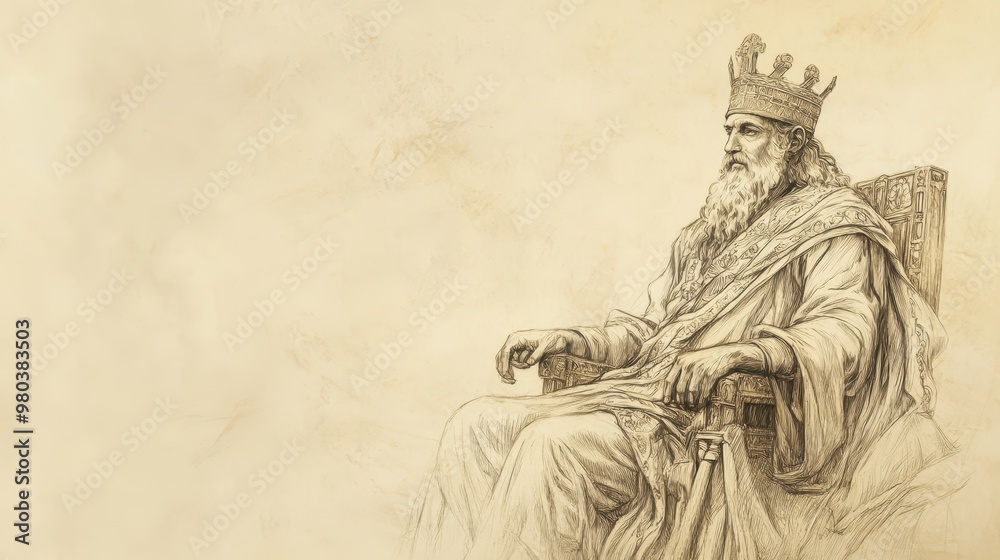 Fototapeta premium Biblical Scene of Amaziah and Jeroboam II’s Reigns: Jeroboam II Inherits a Troubled Kingdom, Beige Background