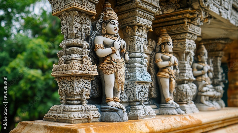 A close-up view of the intricate mosaics and sculptures on the facade of the most beautiful temple in the world. A close-up view of the intricate mosaics and sculptures on the facade of the most beautiful temple in the world.