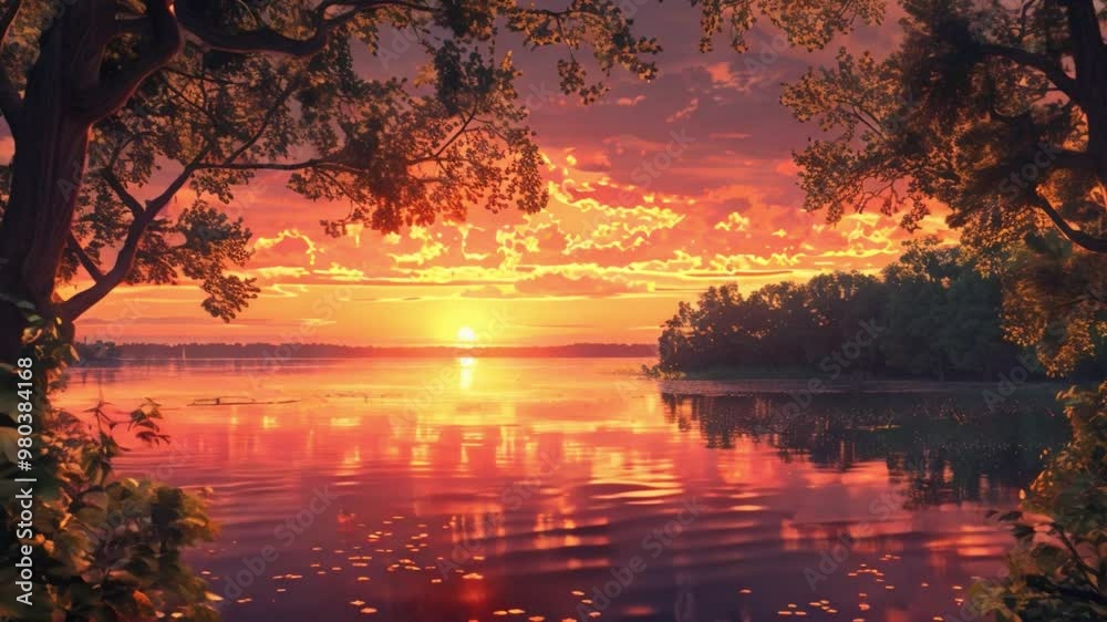 Sunset view over a tranquil lake Sunset view over a tranquil lake