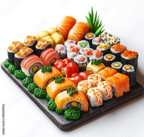 3D isometric rendering of a sushi platter