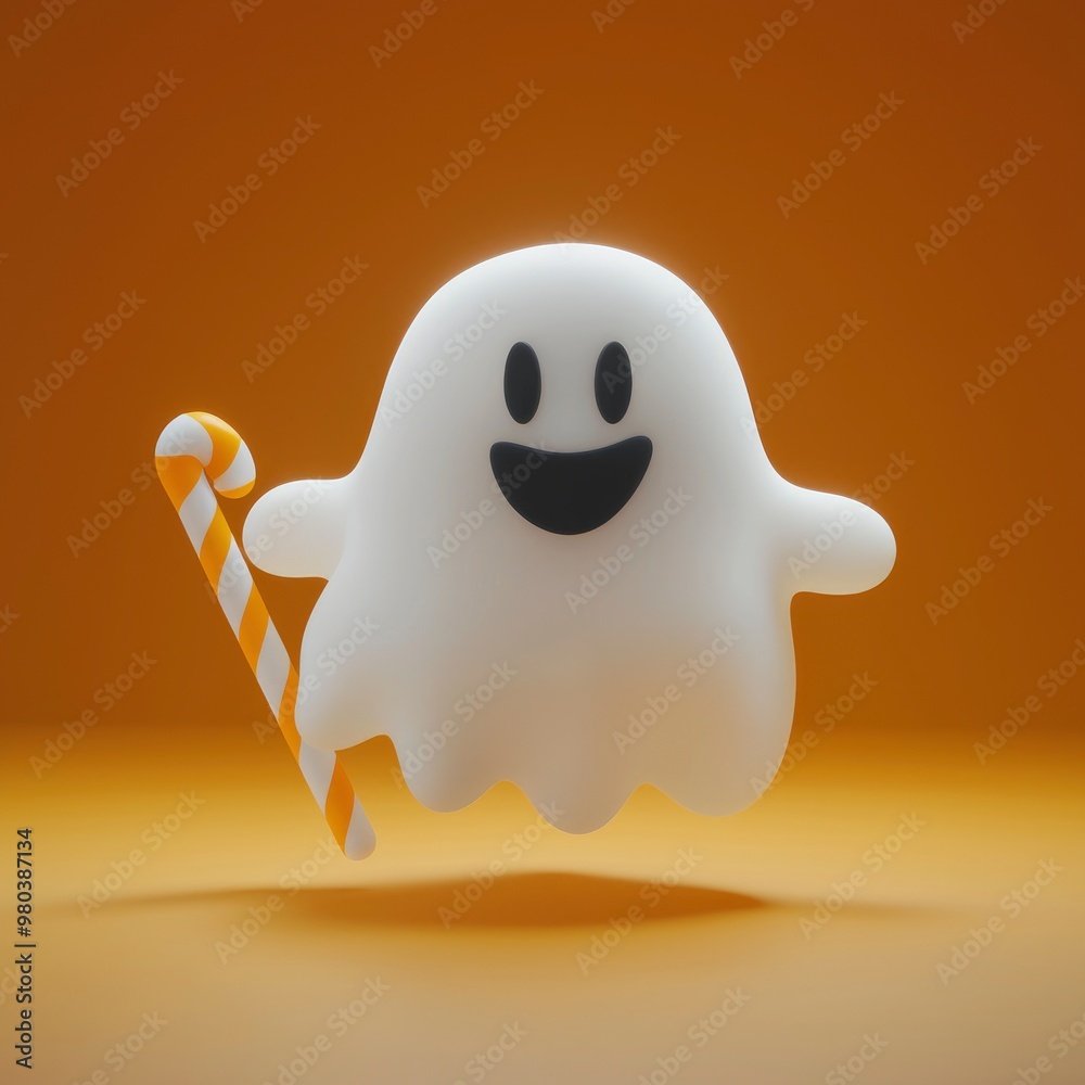 Happy Ghost Holding a Candy Cane Happy Ghost Holding a Candy Cane