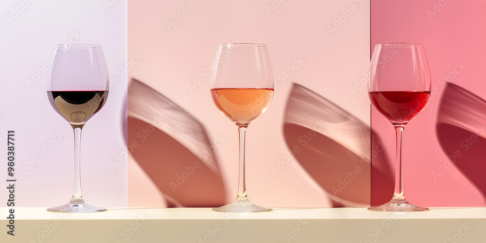 Elegant Assortment of Red and Rosé Wine in Glasses Elegant Assortment of Red and Rosé Wine in Glasses