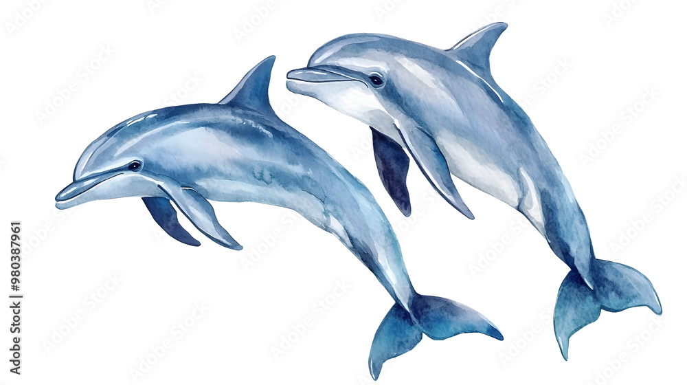Fototapeta premium Playful dolphins collection illustration isolated on white