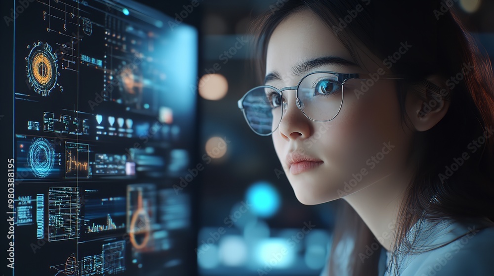 Woman coding at computer screen Woman coding at computer screen