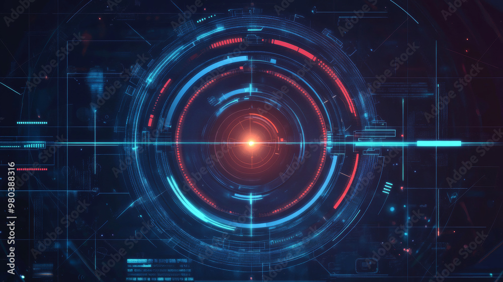 Contemporary aiming system UI/UX: presents a futuristic optical aiming mechanism with a military-style collimator sight. Includes target markers, range focus indicators, and a sci-fi spaceship. Contemporary aiming system UI/UX: presents a futuristic optical aiming mechanism with a military-style collimator sight. Includes target markers, range focus indicators, and a sci-fi spaceship.