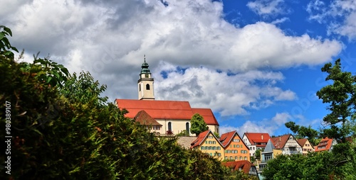 Horb am Neckar, 15. June. 2024: Old historic buildings. Sunny day. . Germany. Europe. Church