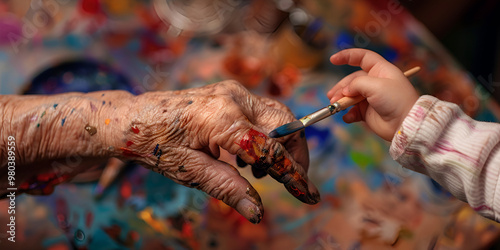 Inter-generational Painting Activity with Child and Grandparent