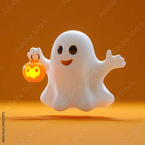 Friendly Ghost Holding Jack-O-Lantern Lantern