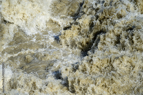 Water at the hydro power plant abwinden-asten in Austria at a floog in september 2024, open flood gates at the danube river