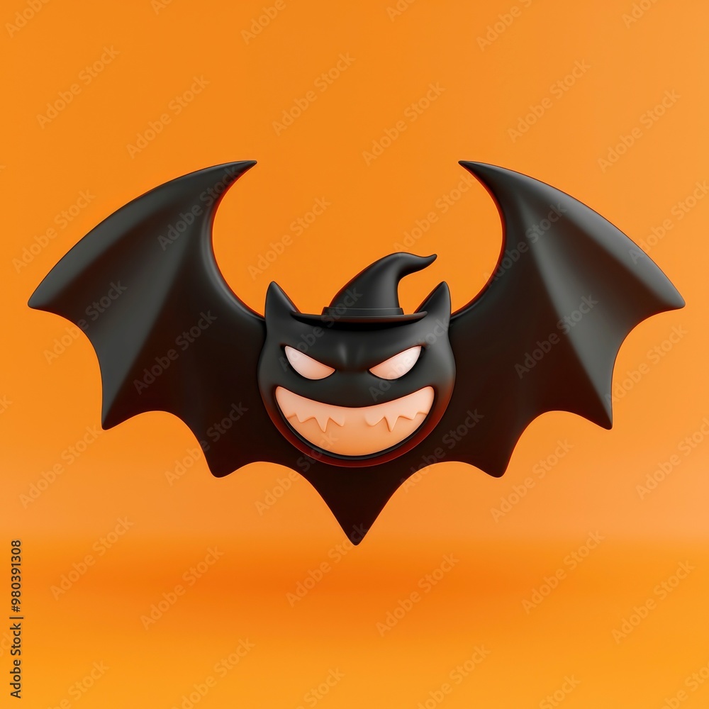 3D Cartoon Bat with Witch Hat and Evil Smile for Halloween 3D Cartoon Bat with Witch Hat and Evil Smile for Halloween