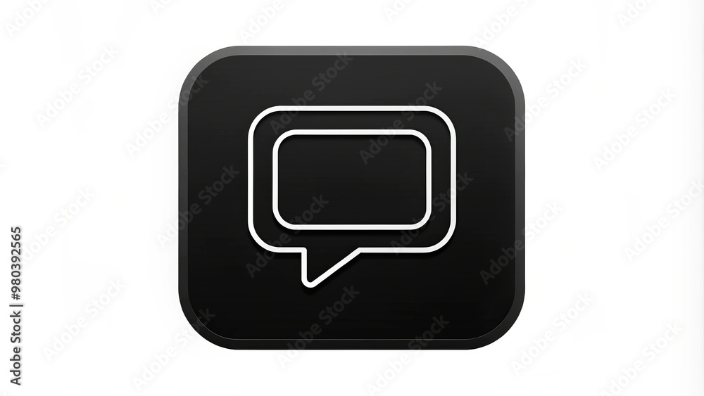Black square message linear icon with rounded corners and speech bubble shape isolated on white background Black square message linear icon with rounded corners and speech bubble shape isolated on white background