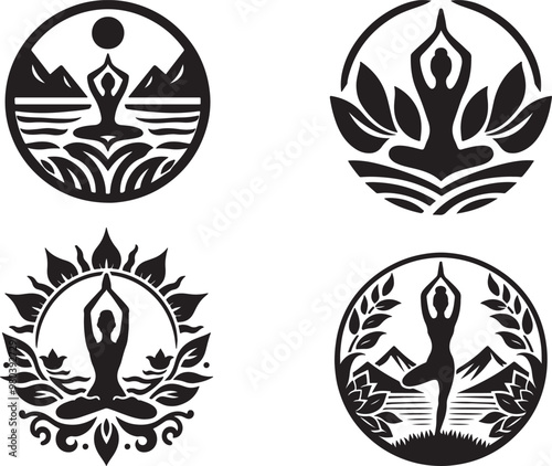 Yoga silhouette vector logo Art & Illustration.